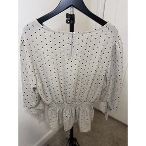 Indigo Rose Polka Dot Peplum Blouse Women’s Smocked Waist Puff Sleeve